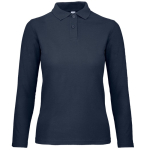 Polo basique pour femme à manches longues en coton 180 g/m² B&C couleur bleu marine