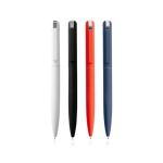 Stylo élégant en acier inoxydable recyclé à encre bleue vue plusieurs couleurs