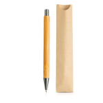 Stylo durable en bambou avec bouton-poussoir et étui, encre bleue couleur marron clair