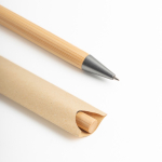 Stylo durable en bambou avec bouton-poussoir et étui, encre bleue couleur marron clair