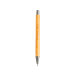 Stylo durable en bambou avec bouton-poussoir et étui, encre bleue couleur marron clair vue avec impression