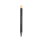 Stylo en aluminium recyclé avec bouton-poussoir en bambou, encre noire couleur noir vue avec impression