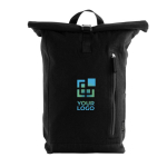 Sac à dos roll-top pour ordinateur en coton recyclé 15'' couleur noir avec zone d'impression