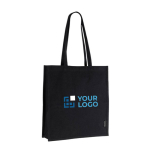 Sac en coton recyclé avec longues anses et certification GRS 180 g/m2 couleur noir avec zone d'impression