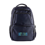 Sac à dos en cuir synthétique avec plusieurs compartiments extérieurs 15'' couleur bleu marine avec zone d'impression