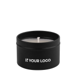 Bougie en paraffine dans un pot en métal avec couvercle assorti 50g couleur noir avec zone d'impression
