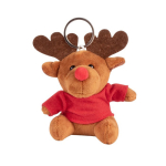 Porte-clés en peluche de Noël en forme de renne avec chemise avec logo couleur rouge troisième vue