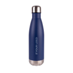 Gourde en acier inoxydable recyclé avec base et bouchon argenté 500ml couleur bleu marine avec zone d'impression