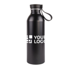 Gourde en aluminium recyclé avec détail en bois sur le bouchon 550ml couleur noir avec zone d'impression