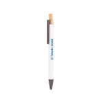 Stylo en aluminium recyclé avec finition mate et encre bleue couleur blanc avec zone d'impression