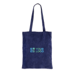 Sac en velours de polyester avec longues anses 240 g/m2 couleur bleu marine avec zone d'impression