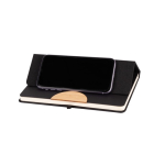 Carnet éco, couverture en RPET, support téléphone, feuilles lisses A5 couleur noir sixième vue