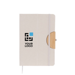 Carnet éco, couverture pliable, support téléphone, feuilles lisses A5 couleur naturel avec zone d'impression