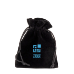 Petit sac en velours de polyester avec cordons de fermeture couleur noir avec zone d'impression