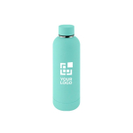 Gourde à double paroi en acier inox avec finition en caoutchouc 500ml couleur turquoise avec zone d'impression