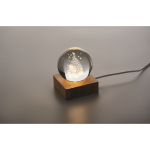 Boule de Noël en verre avec lumière LED sur base en bois couleur bois troisième vue photographique