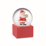 Petite boule de neige avec un Père Noël et base en polyrésine couleur rouge
