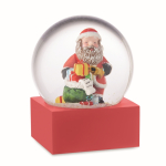 Boule de neige avec un Père Noël à l'intérieur et base en polyrésine couleur rouge