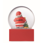 Boule de neige avec un Père Noël à l'intérieur et base en polyrésine couleur rouge quatrième vue