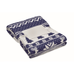 Plaid polaire en RPET avec motif de Noël et carte 190g/m2 couleur bleu