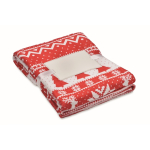 Plaid polaire en RPET avec motif de Noël et carte 190g/m2 couleur rouge
