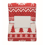 Plaid polaire en RPET avec motif de Noël et carte 190g/m2 couleur rouge deuxième vue