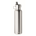 Gourde isotherme acier inoxydable recyclé, paille et poignée, 660ml couleur argenté mat