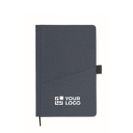 Carnet en PU à couverture rigide et poche pour téléphone, format A5 couleur bleu vue avec zone d'impression