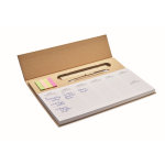 Planificateur hebdomadaire, stylo à bille bleu, règle et autocollants couleur beige vue principale