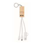Porte-clés en bambou avec support pour téléphone et chargeurs couleur bois vue avec zone d'impression