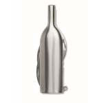 Ouvre-bouteille de poche en forme de bouteille de vin avec lames couleur argenté mat deuxième vue