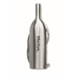 Ouvre-bouteille de poche en forme de bouteille de vin avec lames couleur argenté mat deuxième vue principale