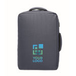 Sac à dos RPET avec effet marbré et porte-trolley 15 couleur bleu marine vue avec zone d'impression