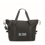 Sac de voyage RPET avec bandoulière réglable et support pour trolley couleur noir vue avec zone d'impression