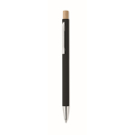Stylo en aluminium recyclé avec bouton poussoir bambou, encre bleue couleur noir