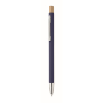 Stylo en aluminium recyclé avec bouton poussoir bambou, encre bleue couleur bleu
