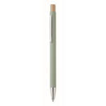 Stylo en aluminium recyclé avec bouton poussoir bambou, encre bleue couleur vert menthe