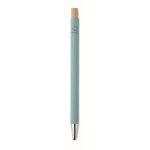 Stylo en aluminium recyclé avec bouton poussoir bambou, encre bleue couleur bleu ciel cinquième vue