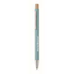 Stylo en aluminium recyclé avec bouton poussoir bambou, encre bleue couleur bleu ciel vue principale