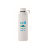 Gourde isotherme en acier inoxydable recyclé et caoutchouc, 500ml couleur blanc vue avec zone d'impression
