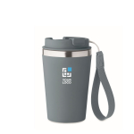 Gobelet isotherme en acier inoxydable avec sangle de transport, 350ml couleur noir mat vue avec zone d'impression