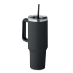 Gourde isotherme en acier inoxydable recyclé avec paille, 1,2L couleur noir