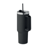 Gourde isotherme en acier inoxydable recyclé avec paille, 1,2L couleur noir