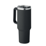 Gourde isotherme en acier inoxydable recyclé avec paille, 1,2L couleur noir vue latérale