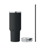 Gourde isotherme en acier inoxydable recyclé avec paille, 1,2L couleur noir