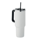 Gourde isotherme en acier inoxydable recyclé avec paille, 1,2L couleur blanc