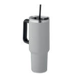 Gourde isotherme en acier inoxydable recyclé avec paille, 1,2L couleur gris