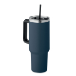 Gourde isotherme en acier inoxydable recyclé avec paille, 1,2L couleur bleu marine