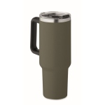 Mug isotherme en acier inoxydable recyclé avec paille, 1,2 L couleur vert foncé deuxième vue