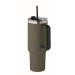 Mug isotherme en acier inoxydable recyclé avec paille, 1,2 L couleur vert foncé troisième vue